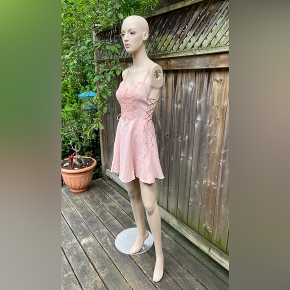 Light Pink Intricate Lace Crochet Mini Dress - Picture 3 of 16